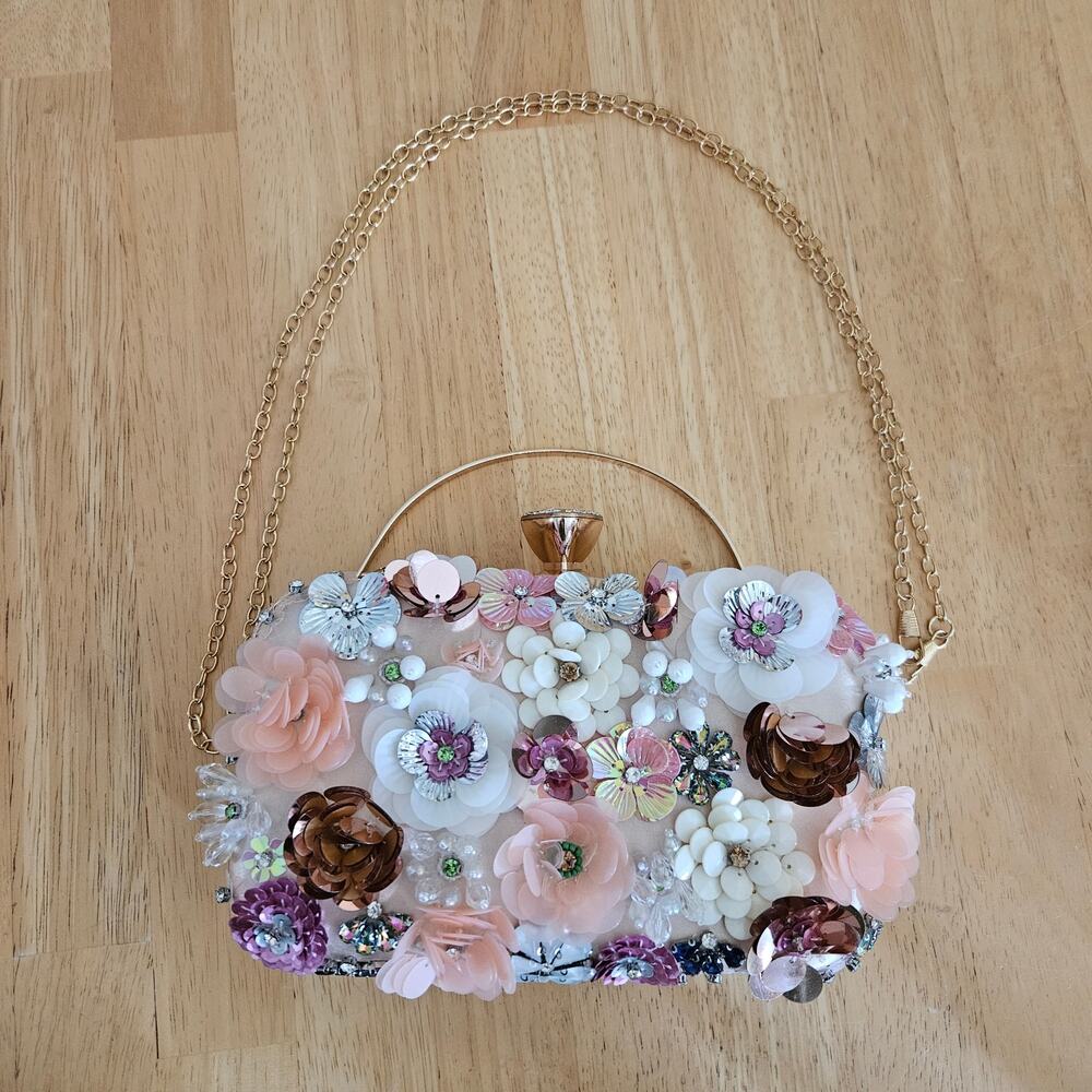 Rhinestone Floral Clutch Bag Purse Coquette Fairy Cocktail Bridal Garden